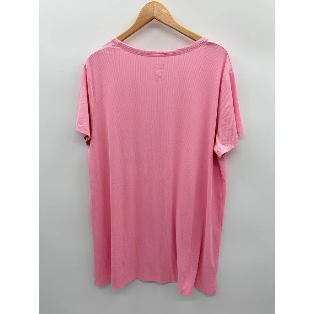 Roudelain Womens XL Short Sleeve Ribbed Henley Sleep Shirt in Orchid Pink 2081
